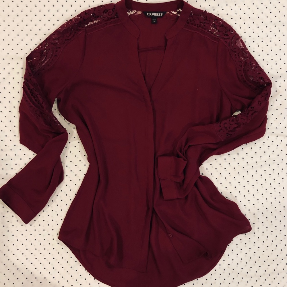 wine colored long sleeve lace top
